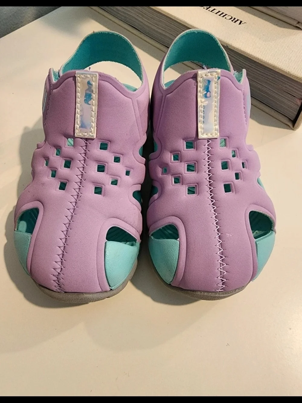wonder nation Lavender and Teal Kids Hook-and-Loop Sandals